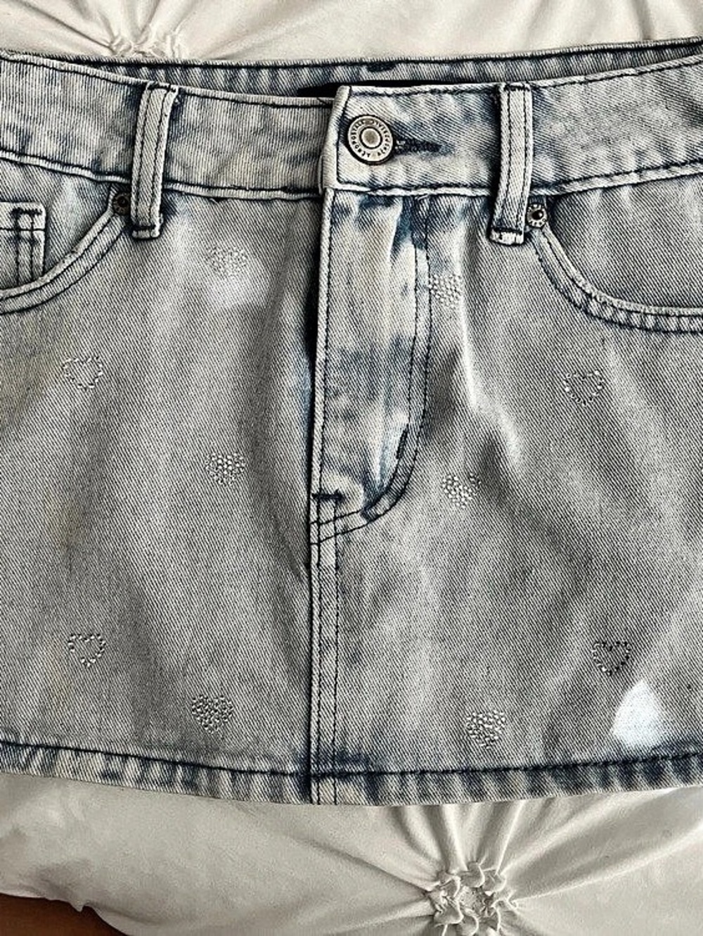 Aeropostale Rhinestone Hearts Low-Rise Denim Mini Skirt Blue